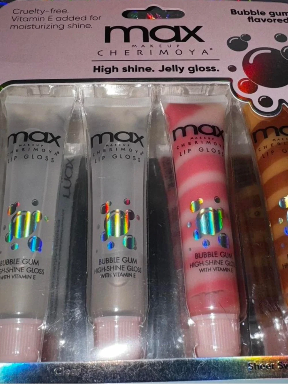 Bubble Gum High Shine Lip Gloss — Pink, Blue, Orange 4 pieces